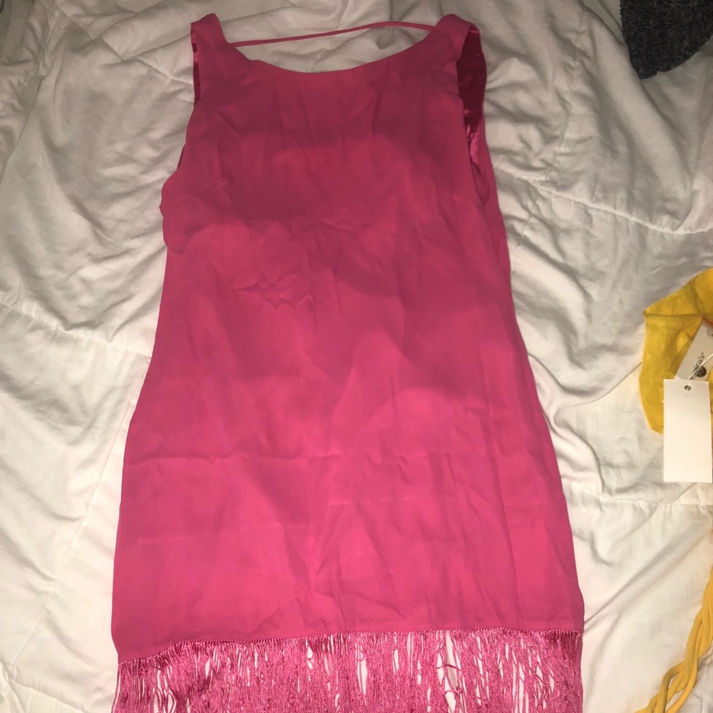 Pink fringe mini dress